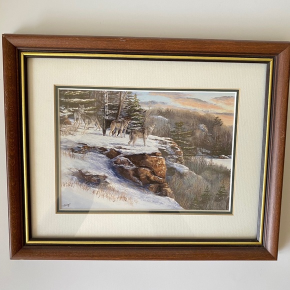 R.Colebrook Wolf Pack on Cliff Painting Framed Print Vintage Fine Art Wall Decor - Picture 3 of 7